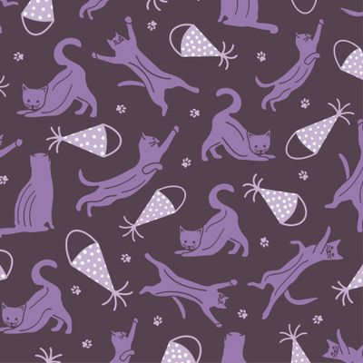 Коты и праздничный колпак на фиолетовом