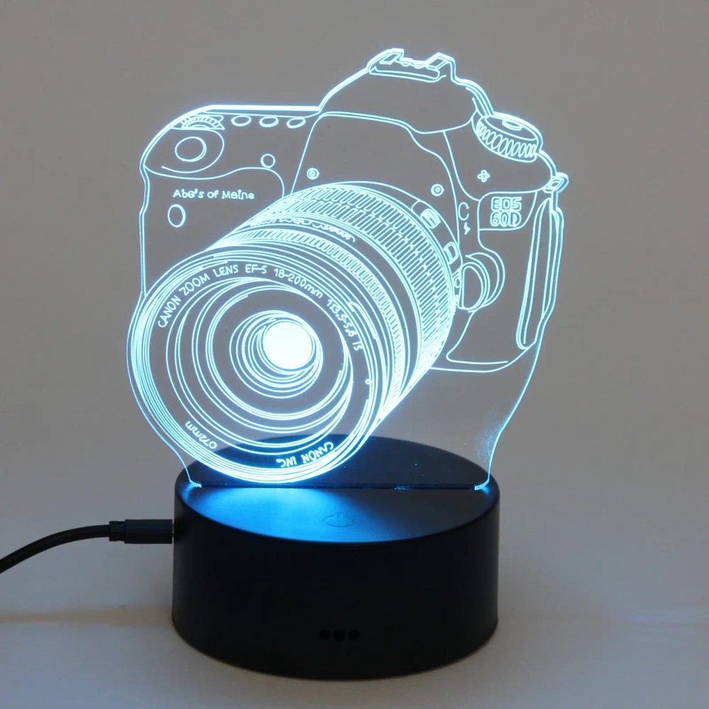Светильник ночник «3D-Фотоаппарат» на пластиковой подставке, с включателем USB