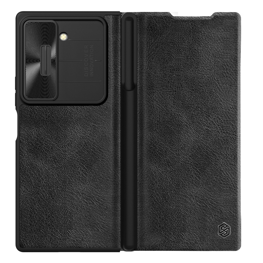 Кожаный чехол книжка от Nillkin для Samsung Galaxy Z Fold 6, серия Qin Pro Leather с защитной шторкой для камеры