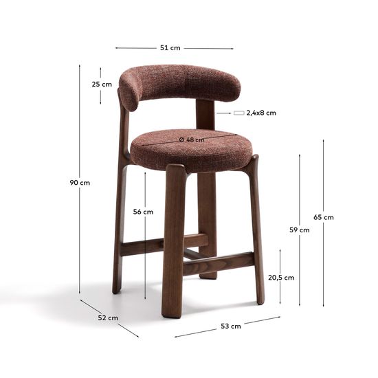 Полубарный стул Granite из коричневой синели и ясеня с отделкой орех 65 см