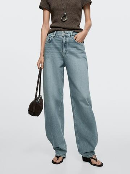 Massimo Dutti Джинсы с высокой талией и облегающим кроем, светло-голубой