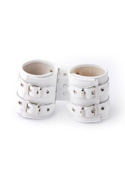 Белые широкие манжеты из натуральной кожи (белый с серебряным ) (Цвет: белый с серебряным)