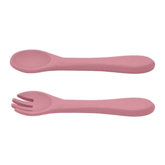 Silikon qaşıq və çəngəl\PETITE&amp;MARS Silicone cutlery TAKE&amp;MATCH Dusty Rose 6m+