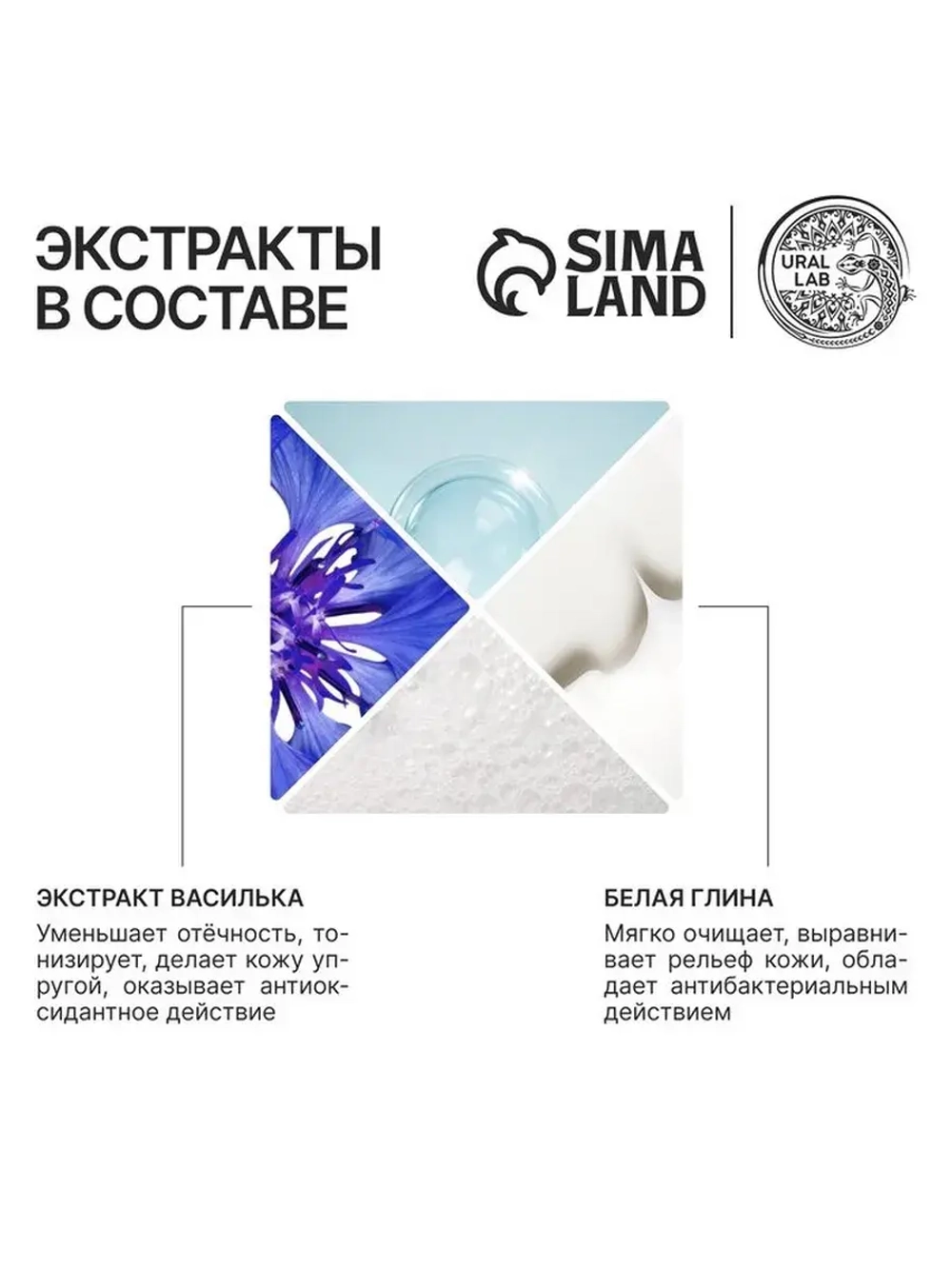 Гель для душа женский с белой глиной и экстрактом василька,