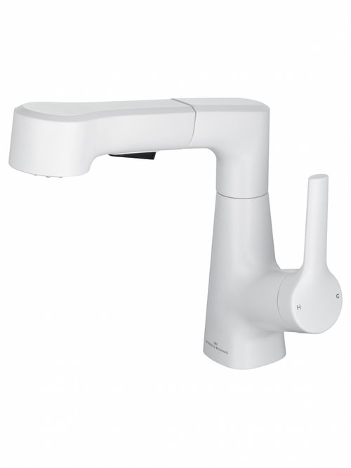 Смеситель для раковины с выдвижным изливом WONZON & WOGHAND, Белый матовый (WW-121B108-MW)
