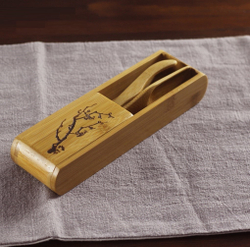 300001 Набор чайных инструментов  складной, 4 предмета + подставка,  бамбук