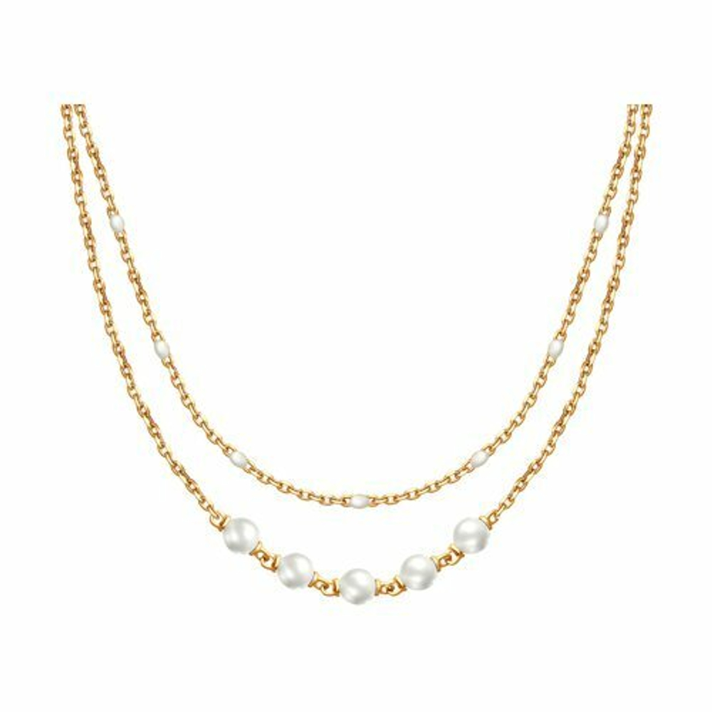 Колье из золочёного серебра с эмалью и жемчугом Swarovski