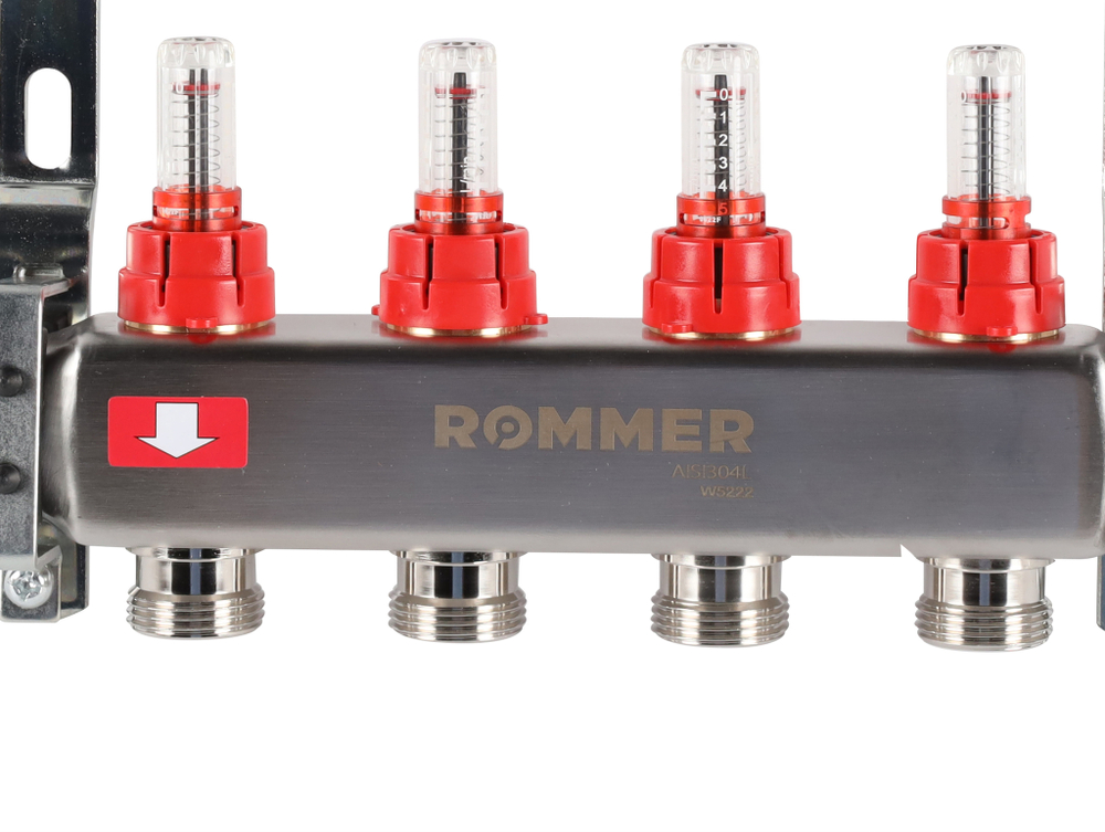 ROMMER RMS-1200-000004 ROMMER Коллектор из нержавеющей стали с расходомерами 4 вых.