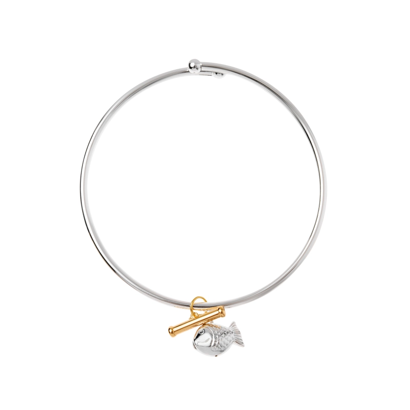 Колье Серебряное Жесткое с Подвеской Рыбка