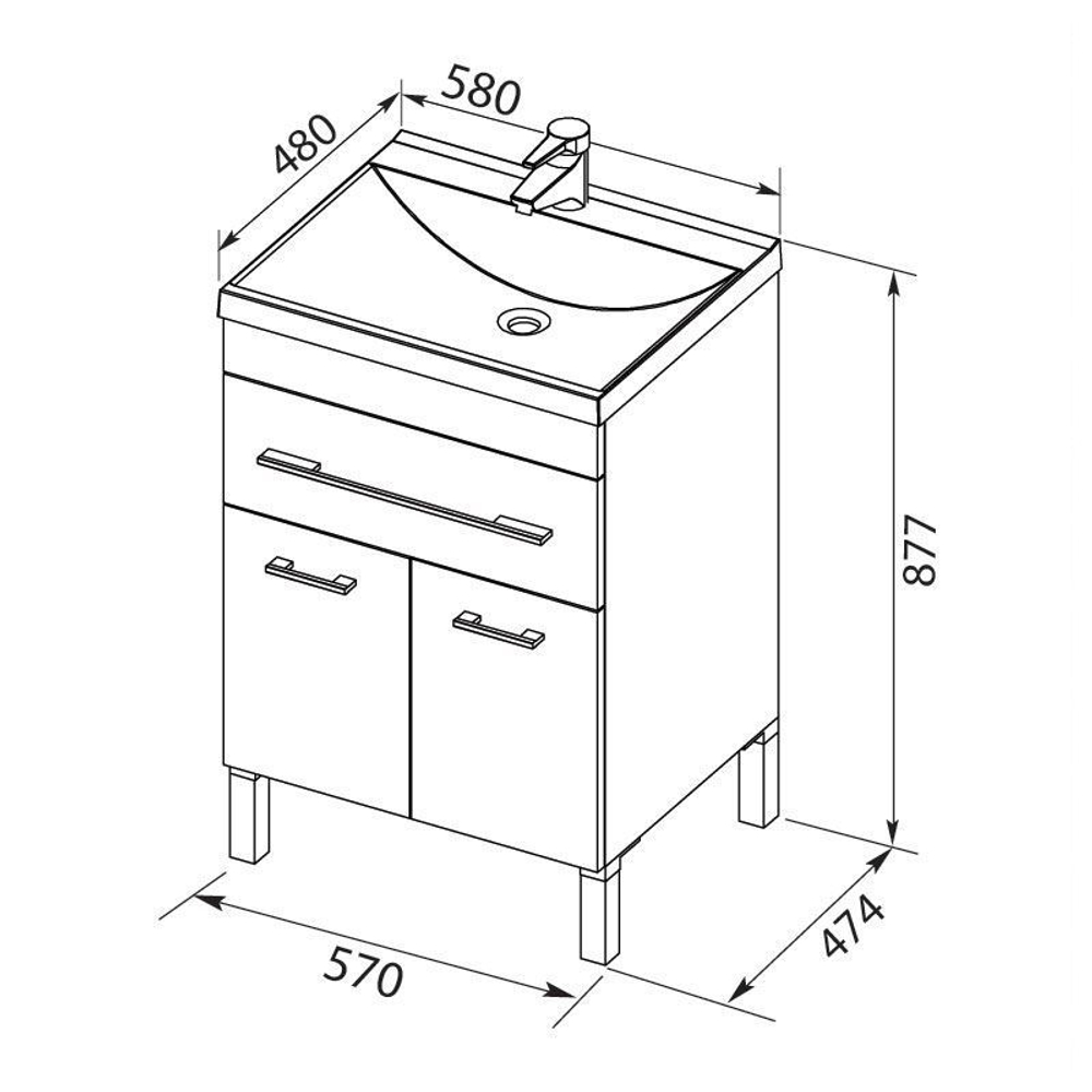 Тумба с раковиной Aquanet Верона NEW 58 черный (напольная 1 ящик 2 дверцы)
