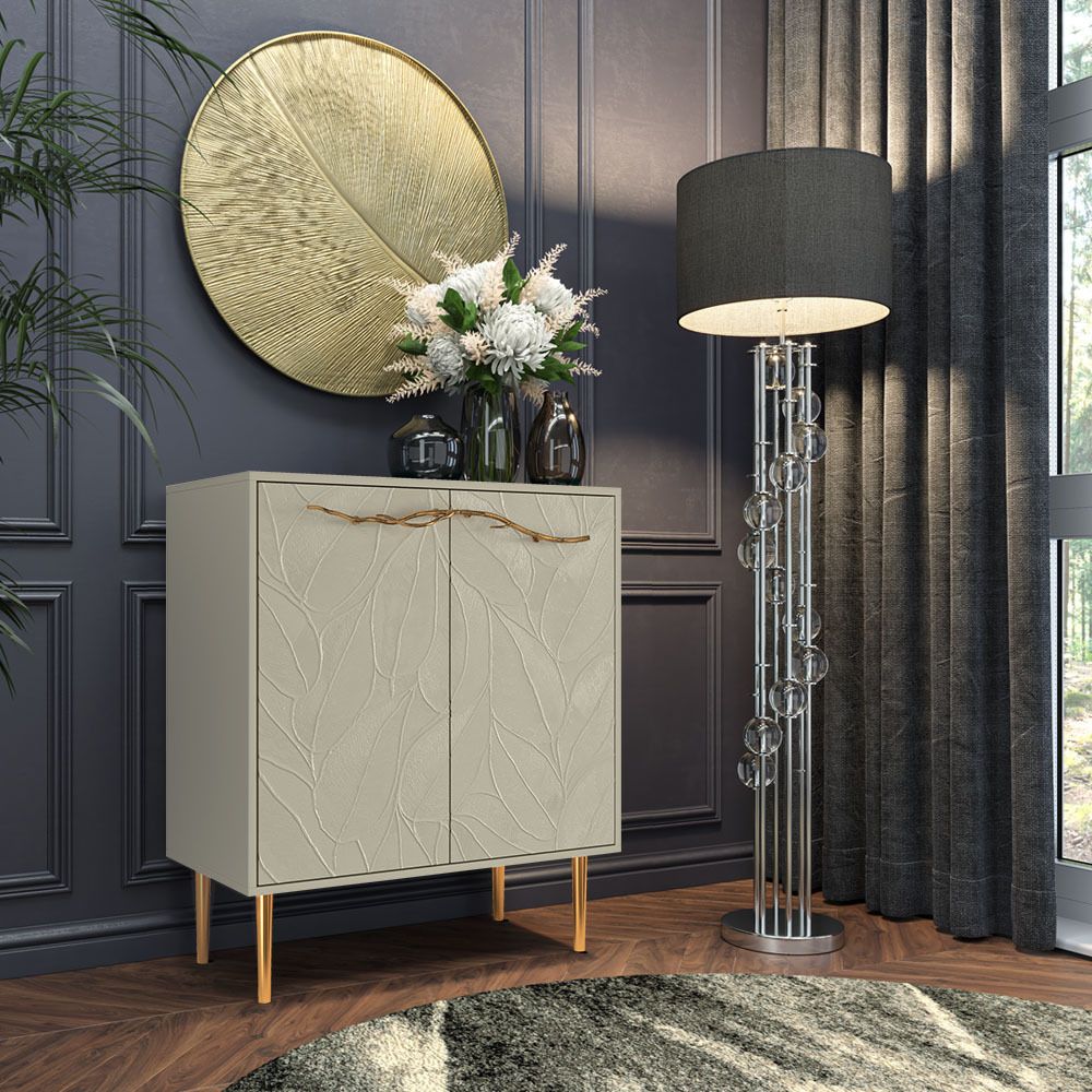 Комод Арт Колор leaves Стайл Голд с 2 полками Серый шелк