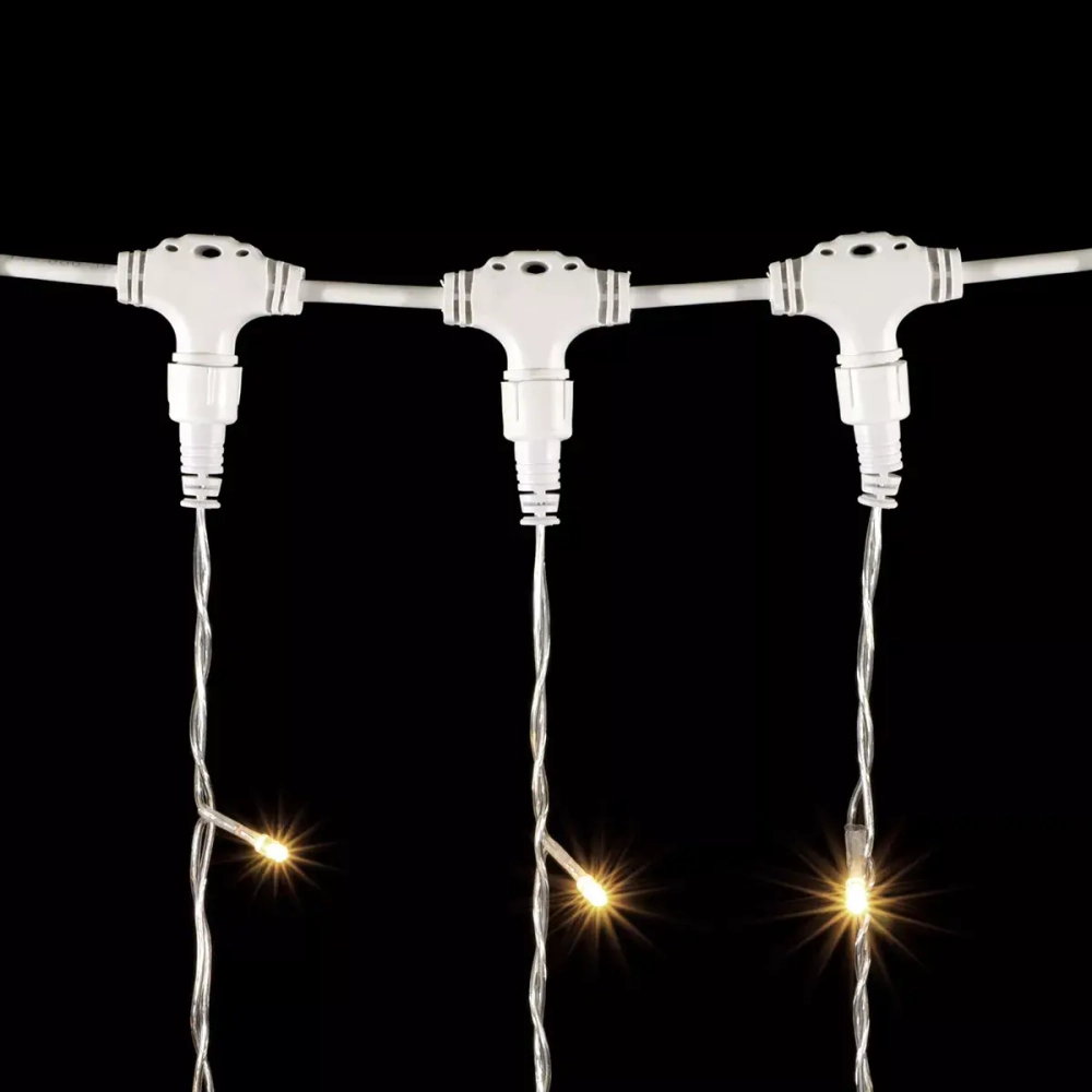 Светодиодный занавес 2*3 м., 600 теплых белых LED ламп, мерцание, прозрачный провод ПВХ, LTC (PCL602BLW-10-2WW)