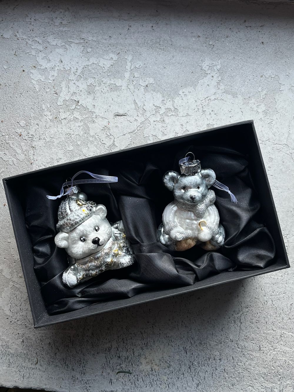 Набор новогодних игрушек медвежата Ронни и Донни- стекло