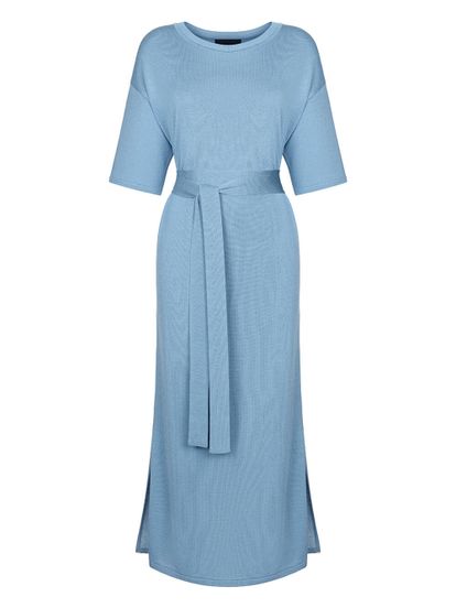 Женское платье синего цвета из шелка и вискозы - фото 1