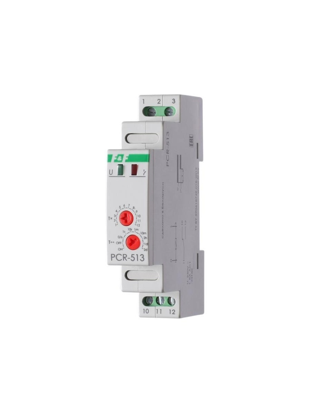 Реле времени PCR-513 8А 230В 1 перекл. IP20 задержка включ. монтаж на DIN-рейке F&F EA02.001.003