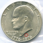1 доллар 1976 год (S). США. 200-летие Декларации независимости. Серебро, диаметр 38.1 мм. UNC в родной запайке