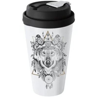 Стакан с крышкой 550мл с декором с клапаном (черный)