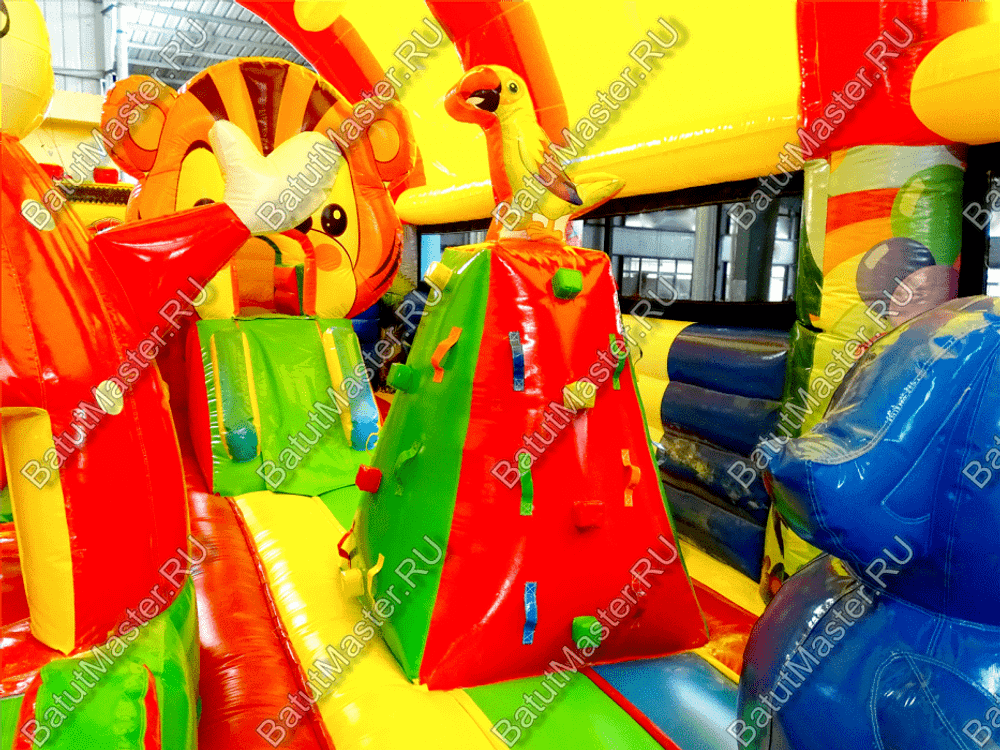 Надувной батут "Зверята с крышей 3" со скалодромом, 11*7*6 м