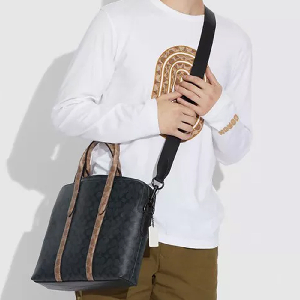 COACH Metropolitan Canvas With Leather Laptop Bag, Briefcase, Shoulder Bag, Crossbody Bag, Handbag Large Men"s