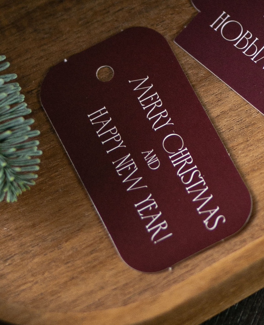 бирка (4х7 см) Б-617 "Merry Christmas and happy New Year" (упаковка 20 шт.)