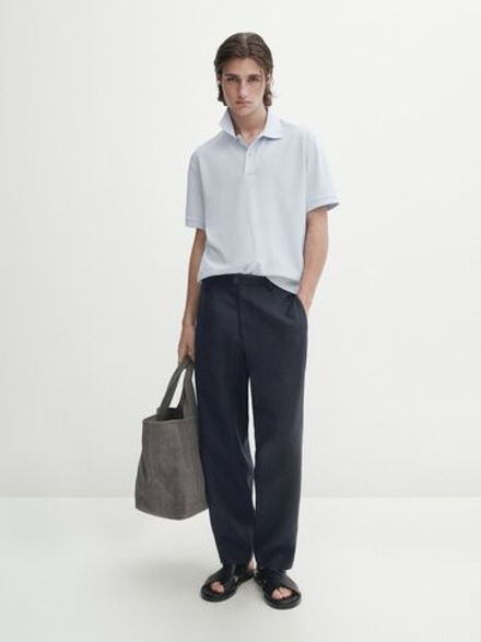 Massimo Dutti Поло из рельефного хлопкового пике, голубой