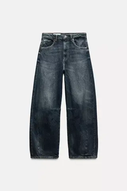 ZARA ДЖИНСЫ TRF BAGGY BALLOON СО СРЕДНЕЙ ПОСАДКОЙ, МОРСКОЙ СИНИЙ