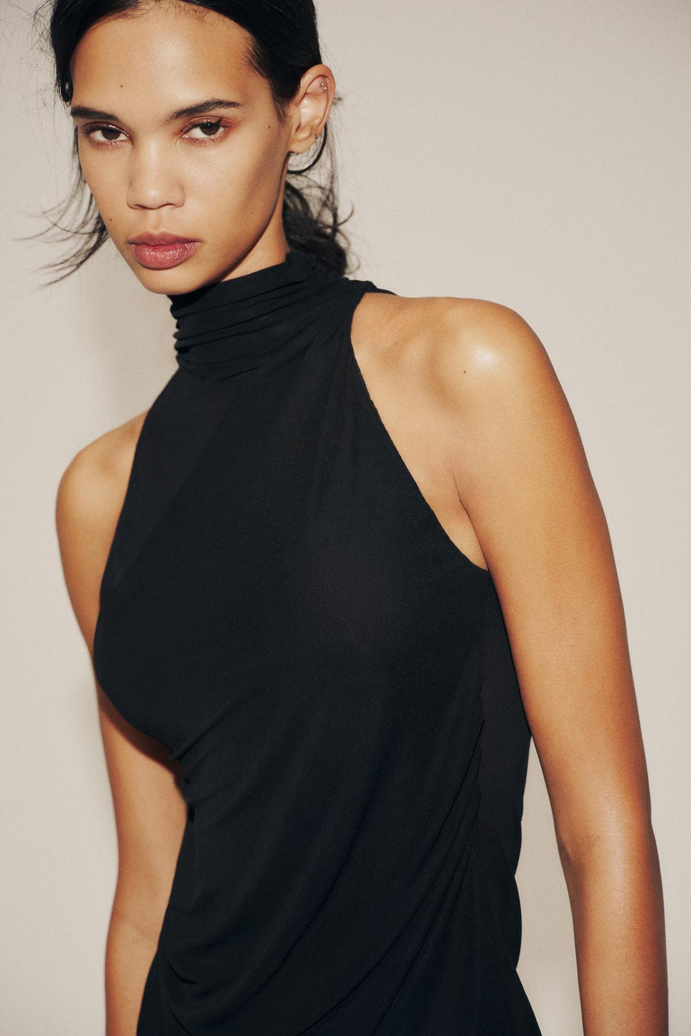 ZARA ПРОЗРАЧНЫЙ ТОП С ГОРЛОВИНОЙ ХАЛТЕР, ЧЕРНЫЙ