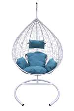 Кресло подвесное Сфера арт.CN600-2024 (стойка+основание.белое.,корзн.белая.,подуш.бирюзовая. 3уп.(М))