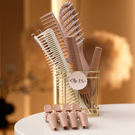 Коллекция расчесок и зажимы Люкс Нюдовый цвет (в подарочной коробке) 9шт