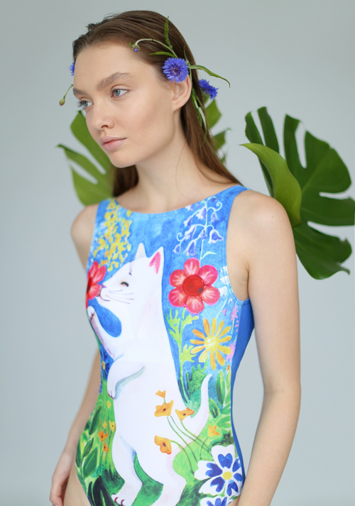 Купальник слитный Котик Белый