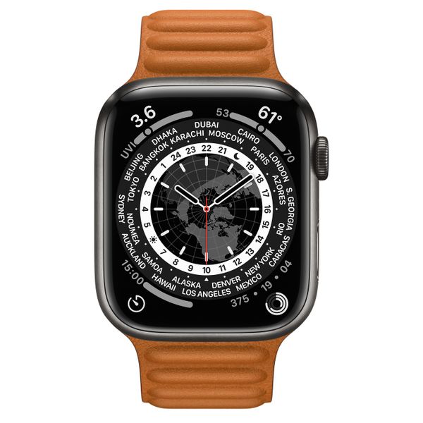 Умные часы Apple Watch Series 7 GPS + Cellular 45mm Space Black Titanium Case with Golden Brown Leather Link