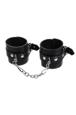 Черные однослойные наручники из натуральной кожи с цепочкой (Цвет: черный)