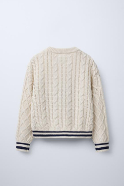 ZARA СВИТЕР С УЗОРОМ «КОСЫ», ЭКРЮ