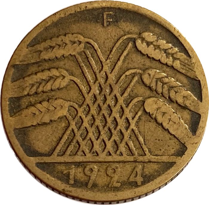 10 рентенпфеннигов 1924 Германия "F"  VF-XF