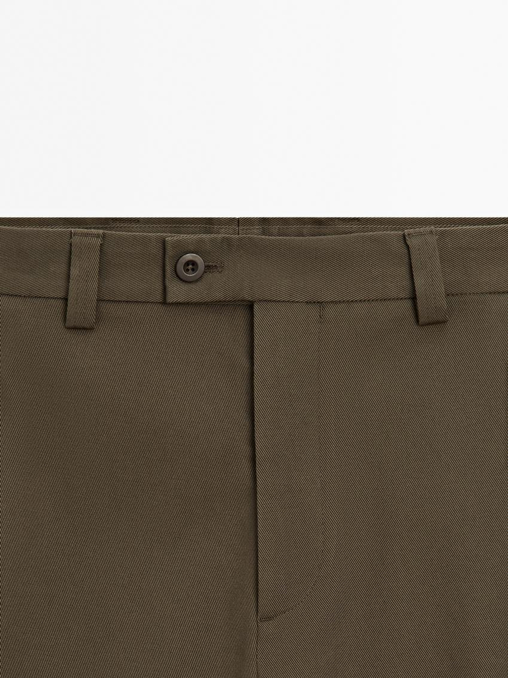 Massimo Dutti Брюки прямого кроя из смесового хлопкового твила, масляно-зеленый
