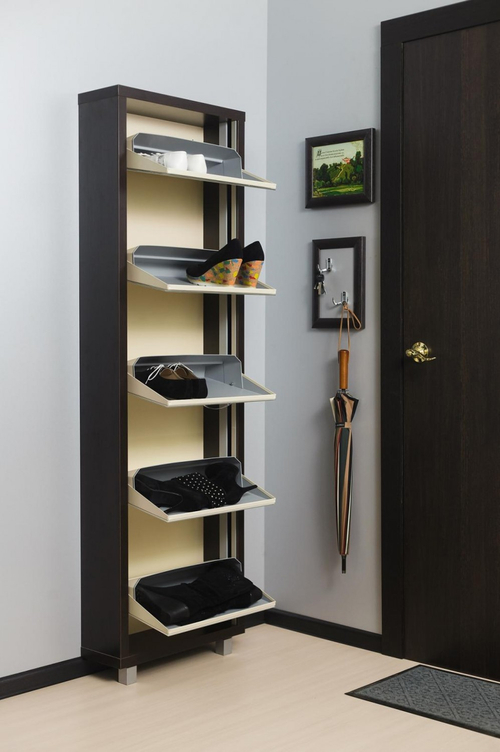 Обувница в прихожую компактная для обуви Люкс 5 белое стекло венге