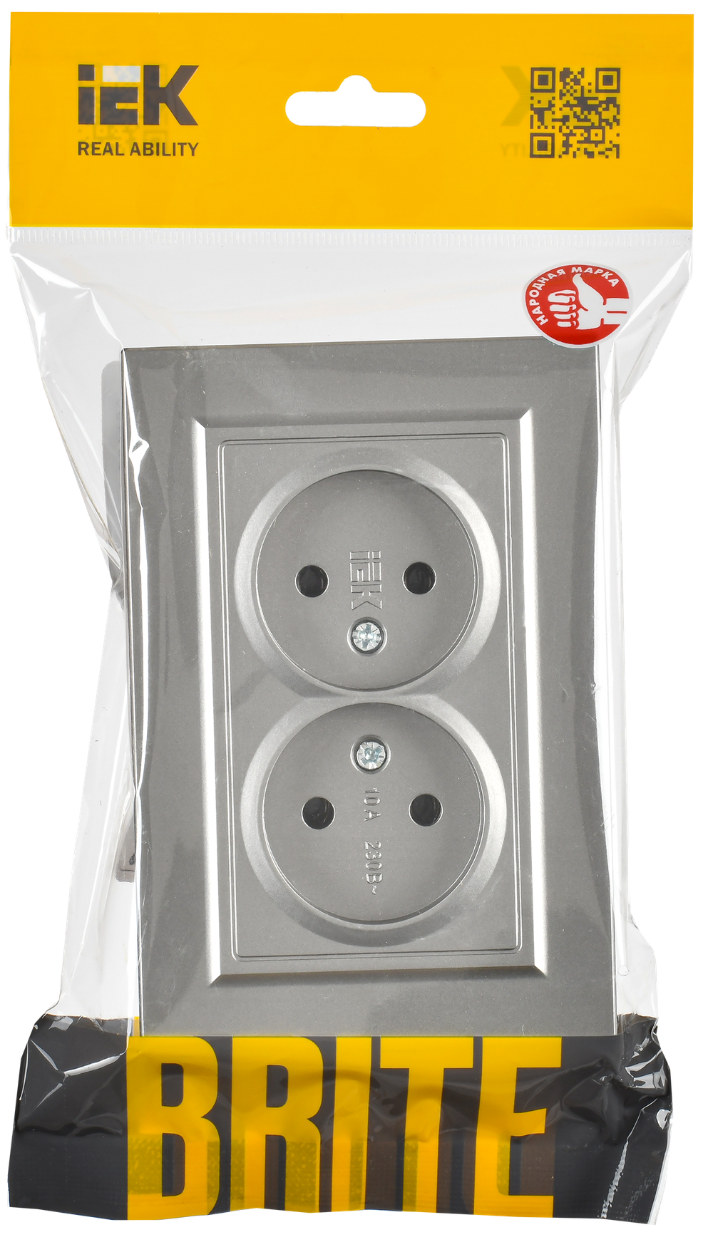 BRITE Розетка 2-местная без заземления без защитных шторок 10А в сборе РС12-2-БрС сталь IEK