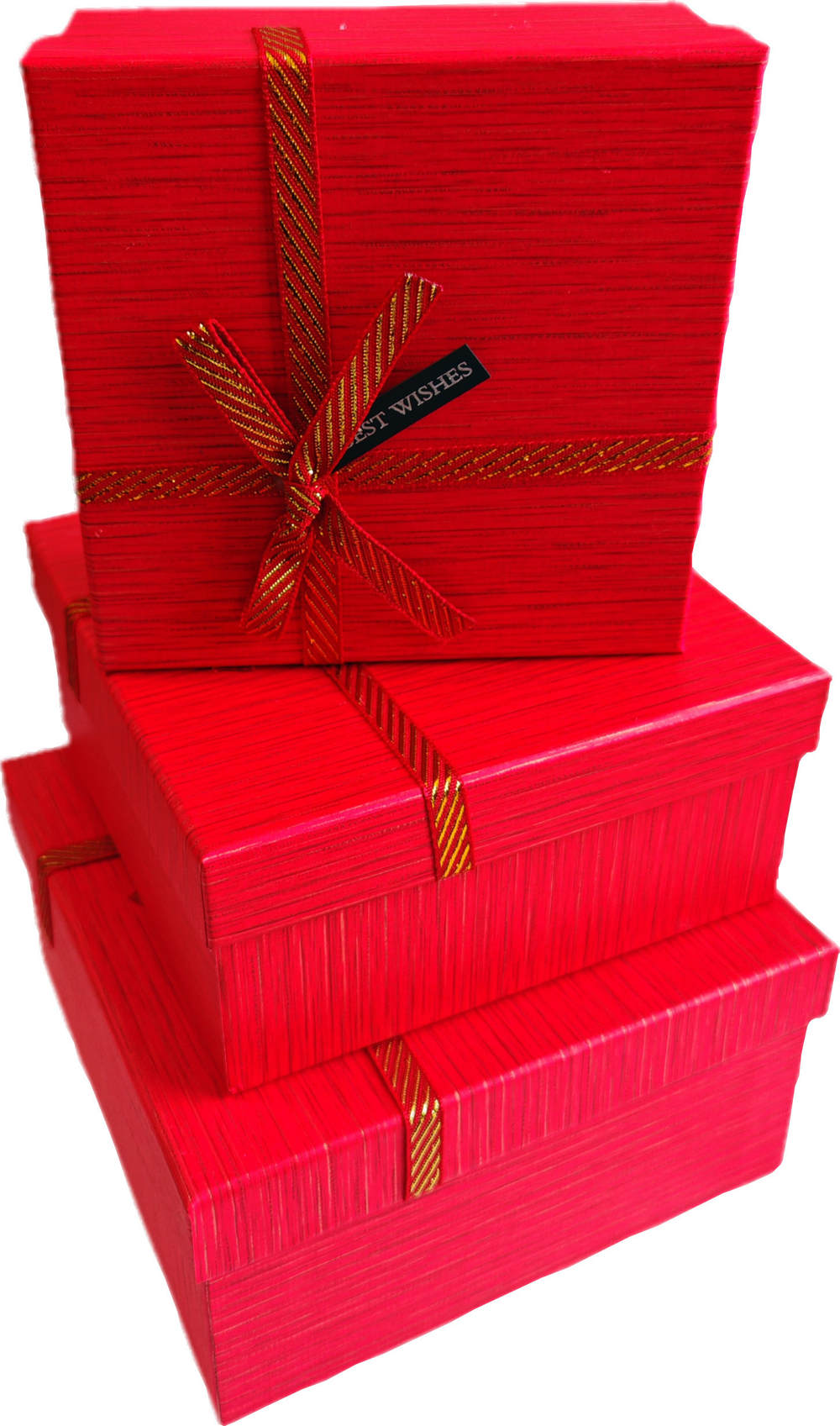 Набор подарочных коробок 3в1 с бантом, красный 15*15*6.5, 17*17*8, 19*19*9.5см