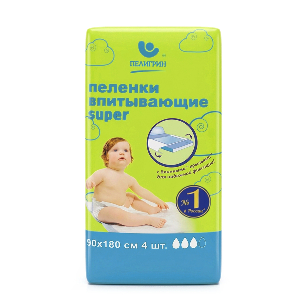 Пелёнки впитывающие 90х180 см, 4 шт.