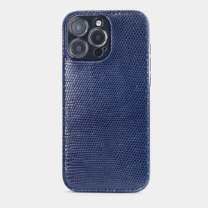 Чехол для iPhone 16 Pro Max из кожи ящерицы, синего цвета