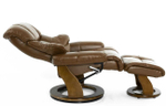 Кресло реклайнер с пуфом для ног Relax Lux 7438W, натуральная кожа коричневая (034), основание дерево темный орех (029)