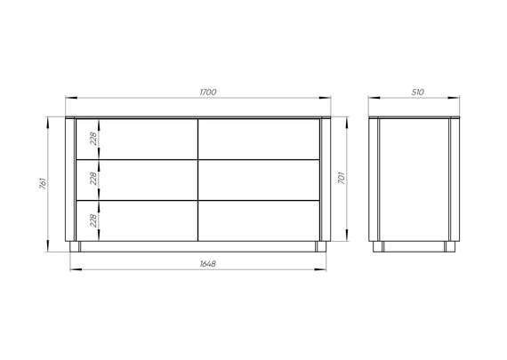 Комод Tammi 6 ящиков ширина 170 см (белый)