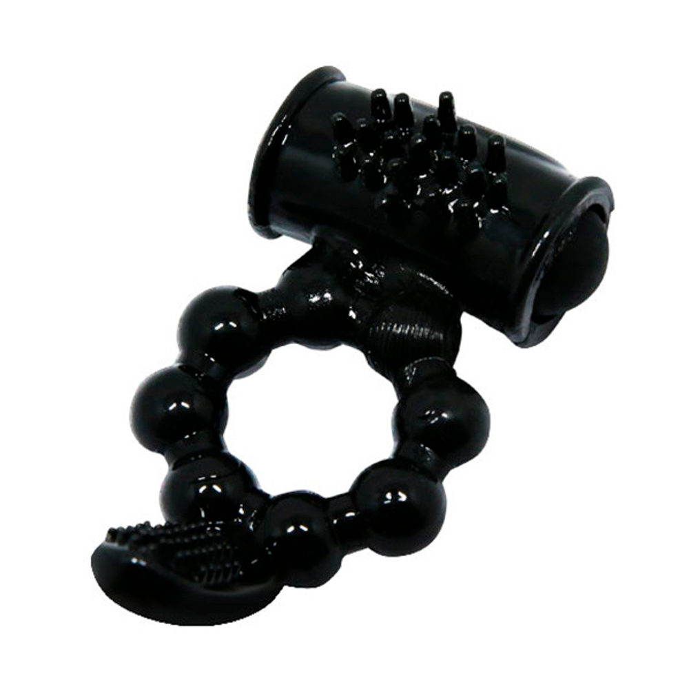 Чёрное эрекционное кольцо 4см с вибростимуляцией клитора Baile Sweet Ring BI-014075-1