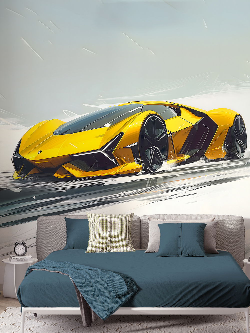 3D фотообои подростковые желтая машина