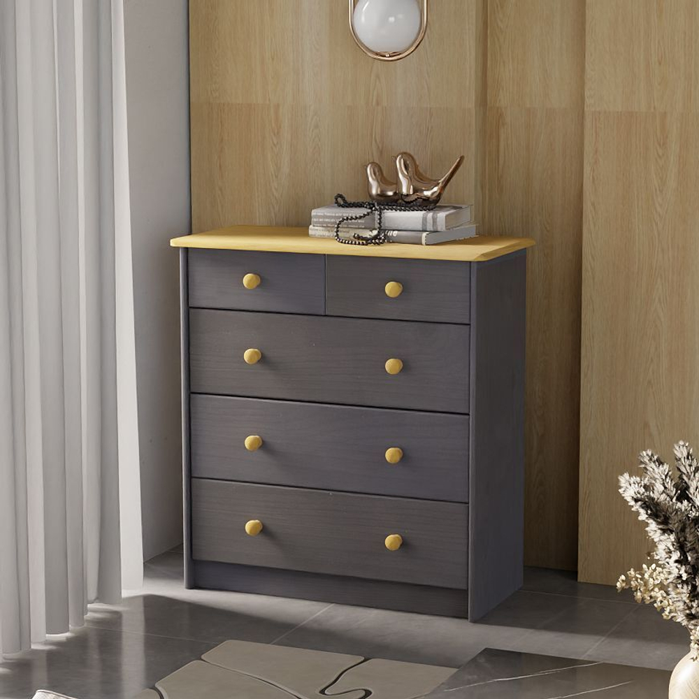 Dipriz Комод Хаба деревянный для одежды 5 ящиков, серый/антик