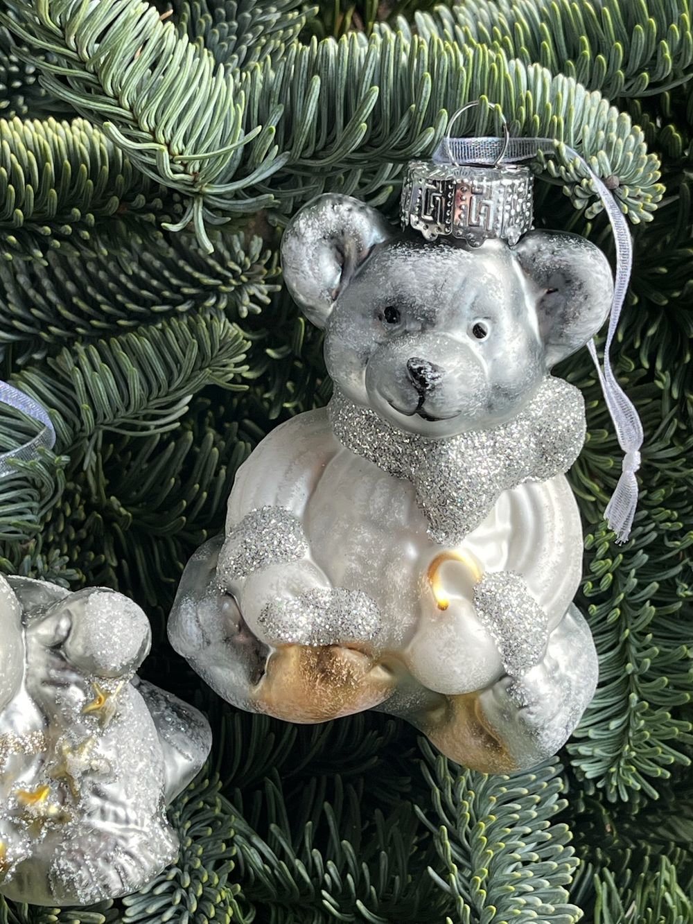 Набор новогодних игрушек медвежата Ронни и Донни- стекло