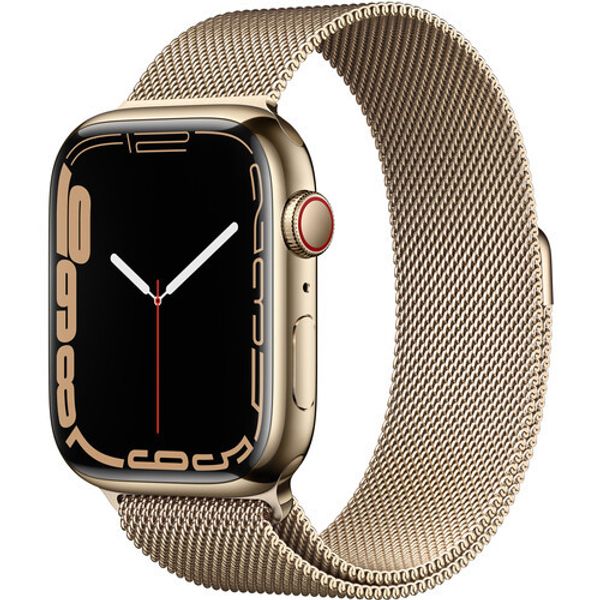 Умные часы Apple Watch Series 7 GPS + Cellular 45mm Stainless Steel with Gold Milanese Loop, миланская петля золотая (MKJG3, MKJY3)