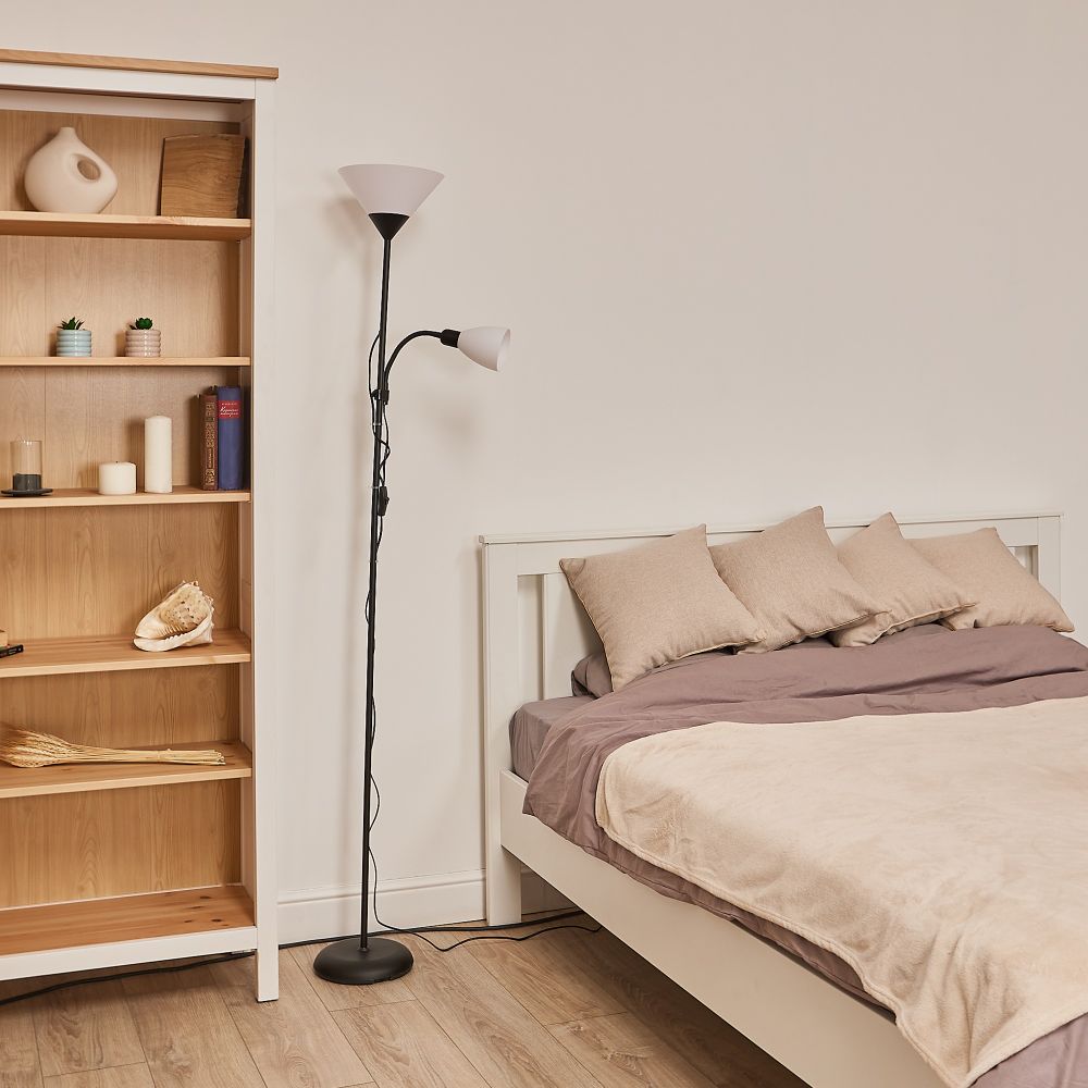 UML-T520 E27+E14 BLACK-WHITE Торшер напольный под лампу Е27 и Е14. 2х60W. Черный-Белый. ТМ Uniel