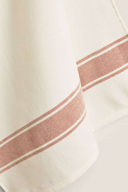 ZARA HOME ПОЛОСАТОЕ КУХОННОЕ ПОЛОТЕНЦЕ ИЗ ХЛОПЧАТОБУМАЖНОЙ ТКАНИ, ЧЕРЕПИЧНЫЙ