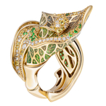 Кольцо с Цаворитами, Жёлтыми Сапфирами и Бриллиантами, Эмаль, R0275-7/2